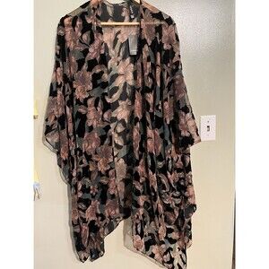 Torrid Burnout Velvet Ruana Kimono  Floral Brown Black OS NWT